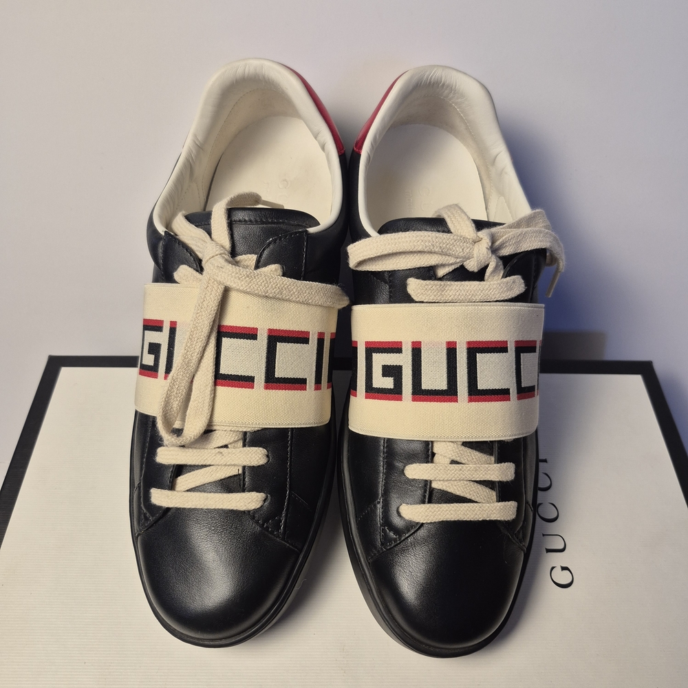 GUCCI - Authentic Preloved Gucci Mens ACE Stripe Black Sneakers US 8.5 - Picture 3 of 11